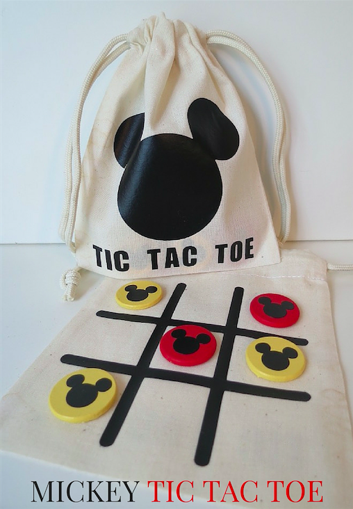 Mickey Tic Tac Toe in a bag with playing board on one side of the bag.